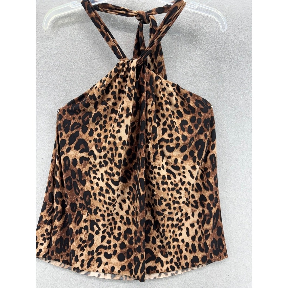 NWT Magicsuit Leopard Tankini Top Womens 12 Brown Underwire Halter Slimming